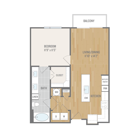 Floor plan for 1 bed, 1 bath, 758 sqft